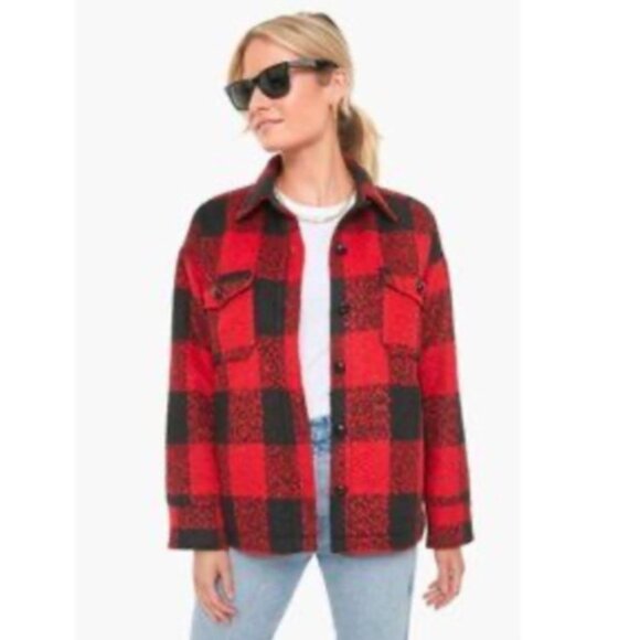 Pomander Place NEW Wool Buffalo Check Austen Shirt Jacket in Black & Red Size S